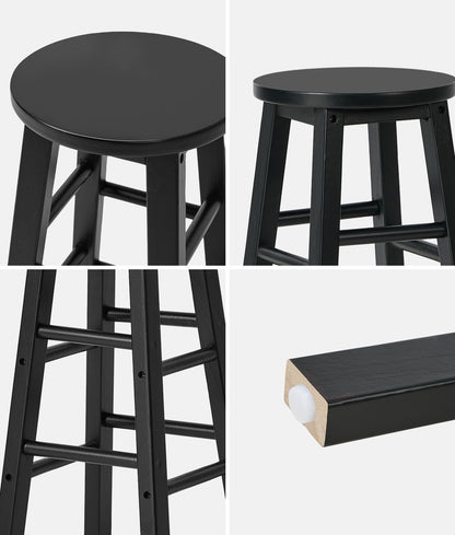 Round Bar Stools Set 2 Black Rubber Wood | HomeAndLiving