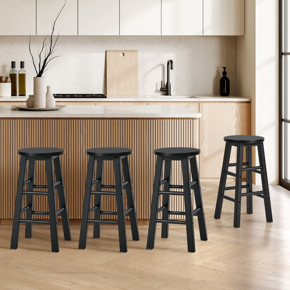 Black Bar Stools Set of 4 Round Rubber Wood | HomeAndLiving