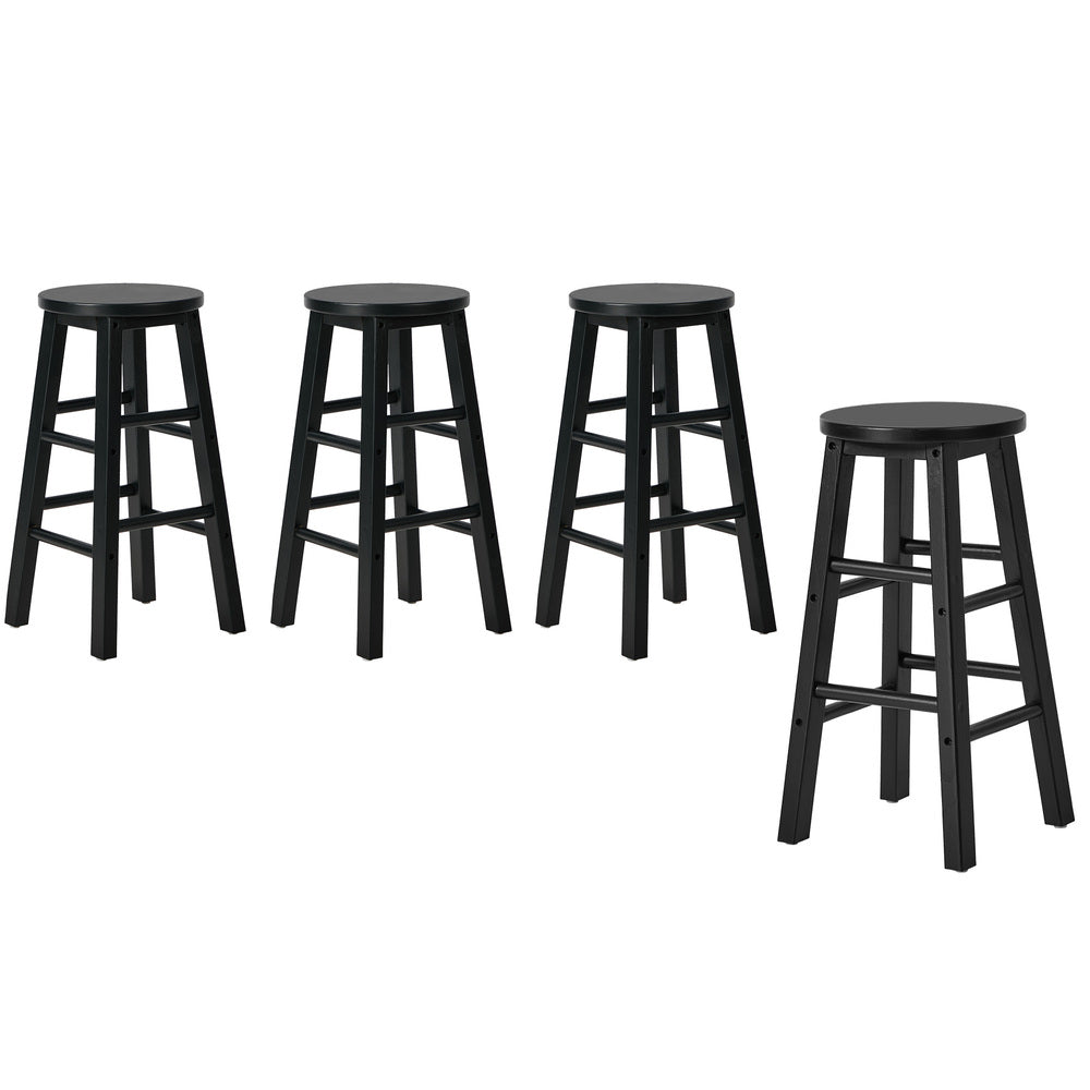 Black Bar Stools Set of 4 Round Rubber Wood | HomeAndLiving