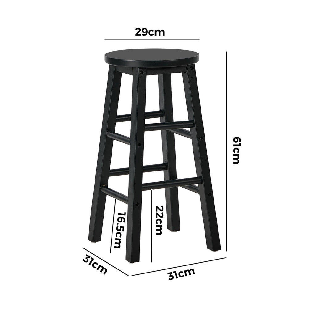 Black Bar Stools Set of 4 Round Rubber Wood | HomeAndLiving