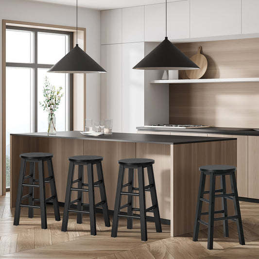 Black Bar Stools Set of 4 Round Rubber Wood | HomeAndLiving