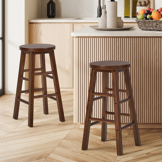 Round Bar Stools Walnut Rubber Wood Set 2 | HomeAndLiving