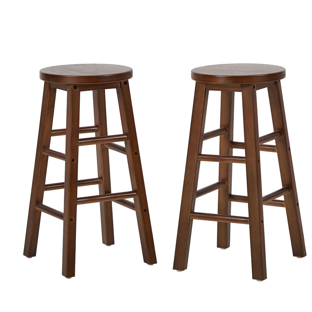 Round Bar Stools Walnut Rubber Wood Set 2 | HomeAndLiving