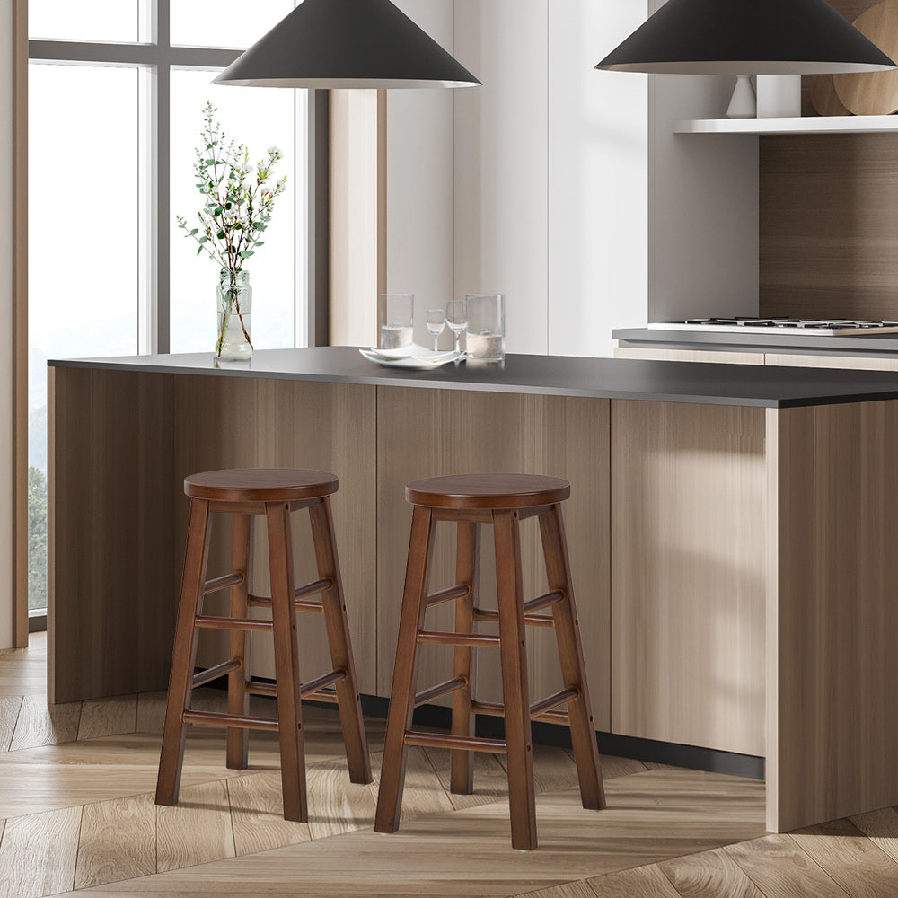 Round Bar Stools Walnut Rubber Wood Set 2 | HomeAndLiving