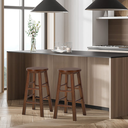 Round Bar Stools Walnut Rubber Wood Set 2 | HomeAndLiving