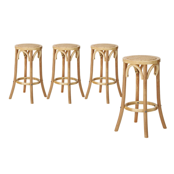  4x Bar Stools Dining Chair Rattan Seat Natural