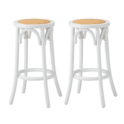 2x Bar Stools Dining Chair Rattan Seat White