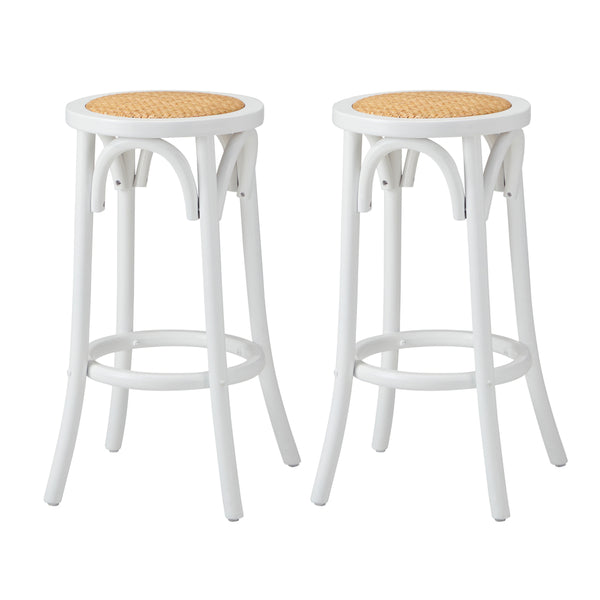  2x Bar Stools Dining Chair Rattan Seat White