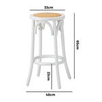 2x Bar Stools Dining Chair Rattan Seat White