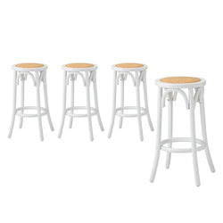Set of 4 Bar Stools Vintage Rattan Seat White