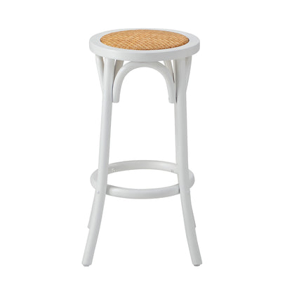 Set of 4 Bar Stools Vintage Rattan Seat White