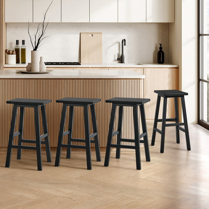 Black Bar Stools Set of 4 Rubber Wood | HomeAndLiving