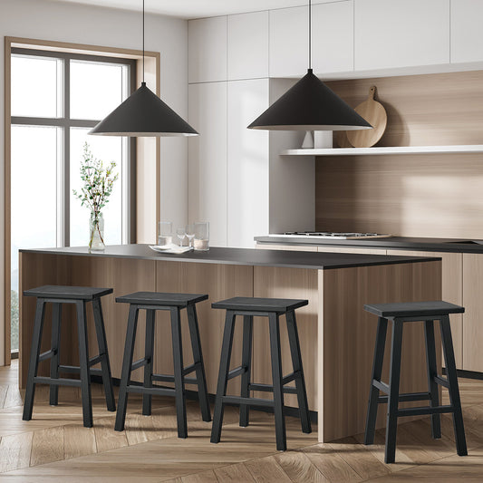 Black Bar Stools Set of 4 Rubber Wood | HomeAndLiving