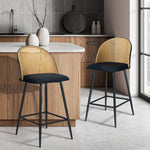 2x Bar Stools Rattan Dining Chair Velvet Black