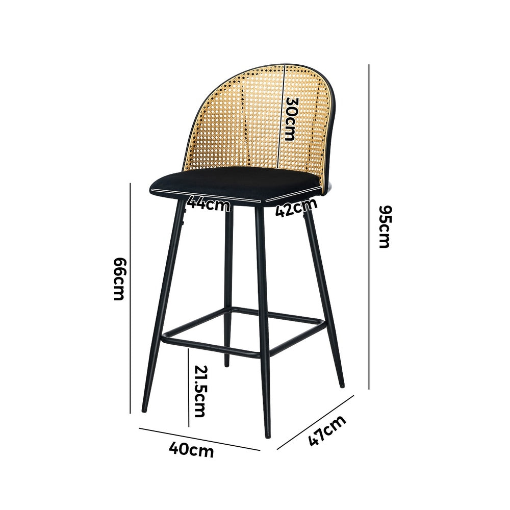2x Bar Stools Rattan Dining Chair Velvet Black