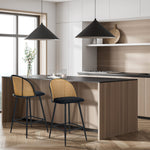 2x Bar Stools Rattan Dining Chair Velvet Black