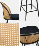4x Bar Stools Rattan Dining Chair Velvet Black