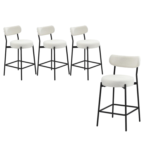  Bar Stools Kitchen Dining Stool Boucle Fabric White