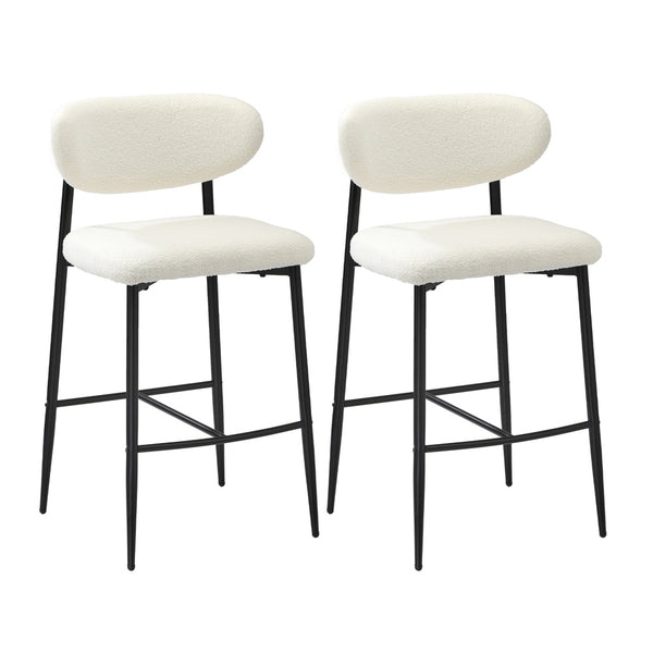  2x/4x Bar Stools Boucle Fabric Black/Natural and White