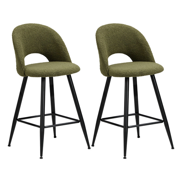  Bar Stools Kitchen Counter Stool Boucle Green/White