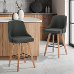 2x Wooden Bar Stool Kitchen Dining Chair Linen Fabric Counter Seat Grey