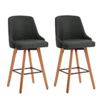2x Wooden Bar Stool Kitchen Dining Chair Linen Fabric Counter Seat Grey