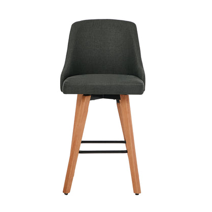 2x Wooden Bar Stool Kitchen Dining Chair Linen Fabric Counter Seat Grey