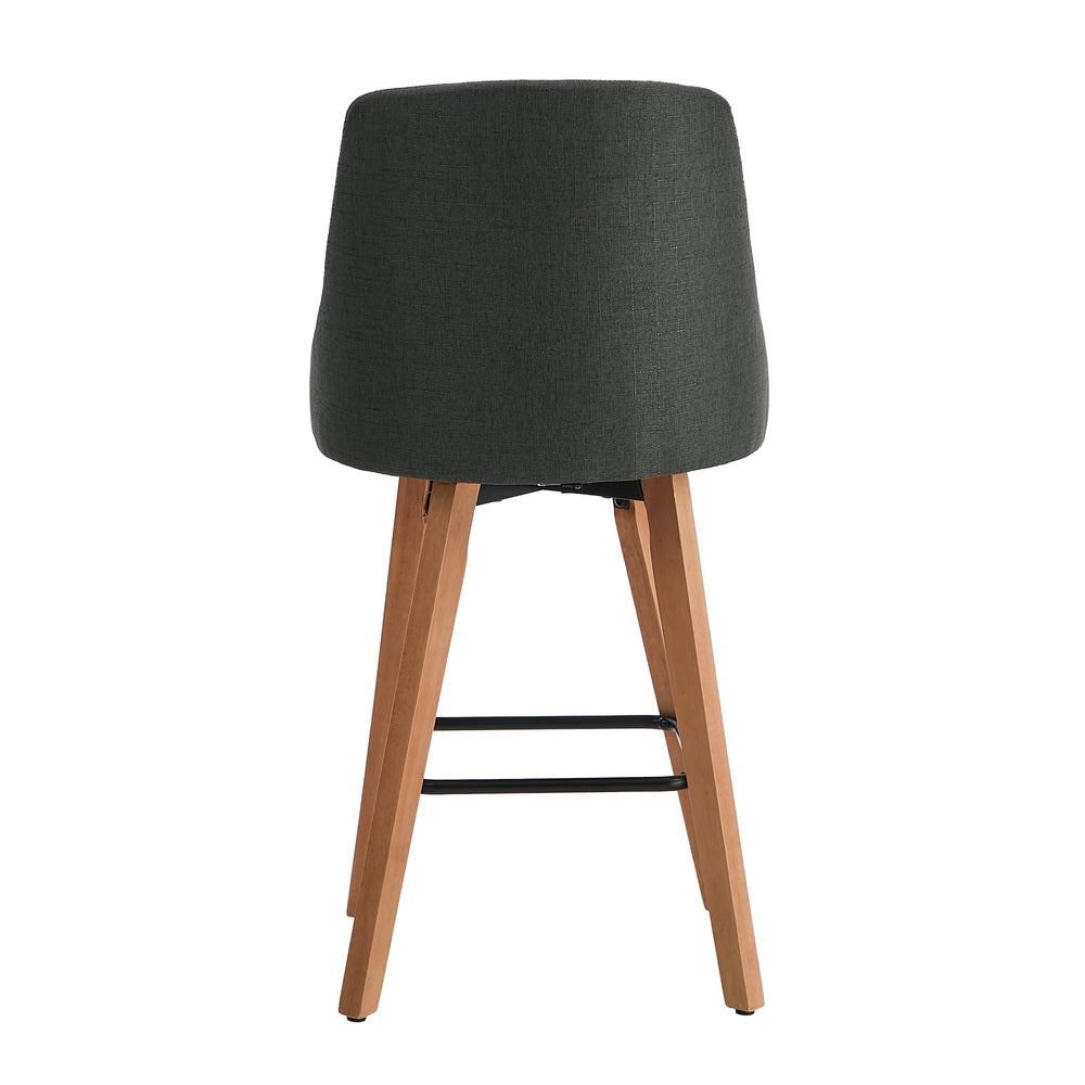 2x Wooden Bar Stool Kitchen Dining Chair Linen Fabric Counter Seat Grey
