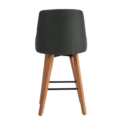 2x Wooden Bar Stool Kitchen Dining Chair Linen Fabric Counter Seat Grey
