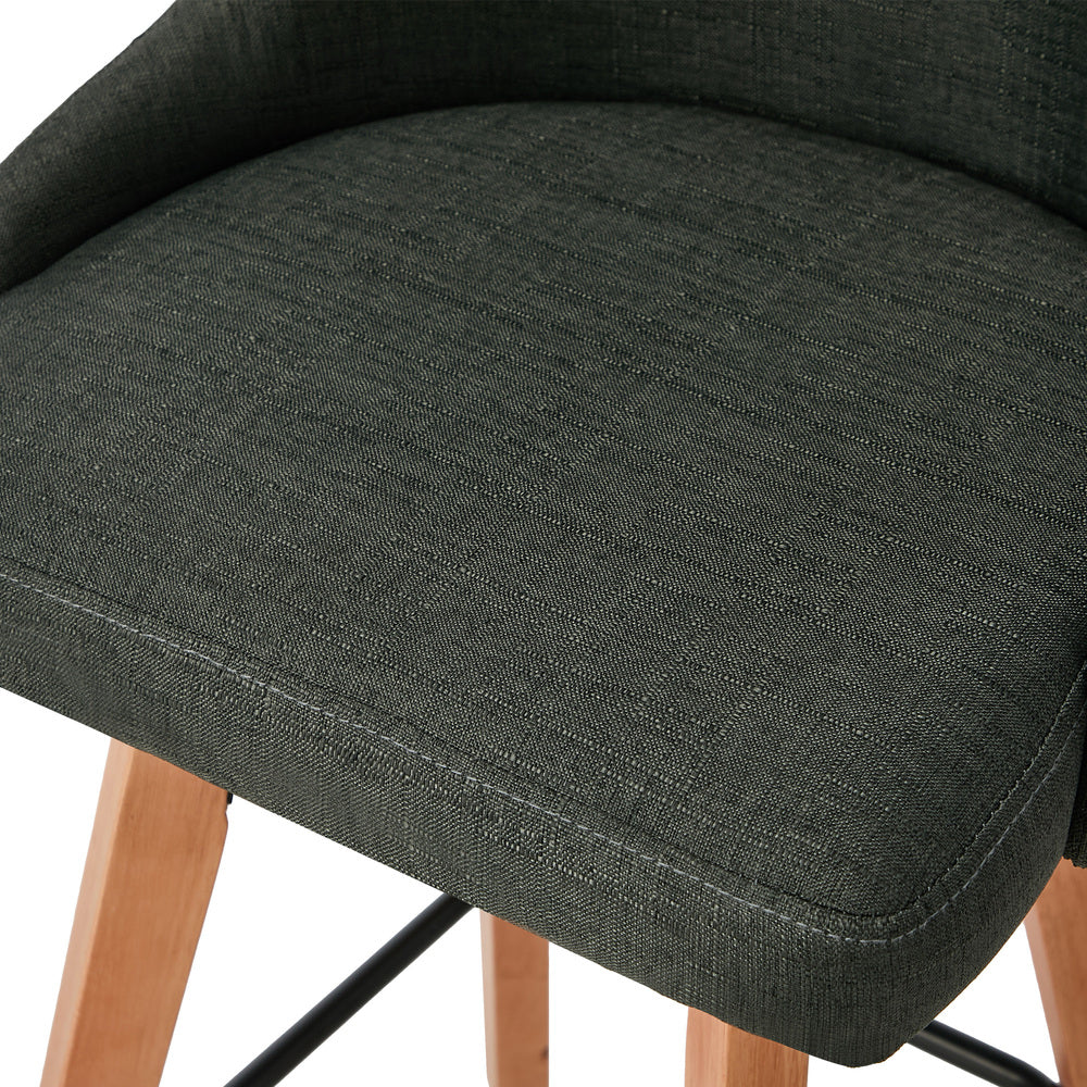 2x Wooden Bar Stool Kitchen Dining Chair Linen Fabric Counter Seat Grey