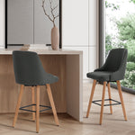 2x Wooden Bar Stool Kitchen Dining Chair Linen Fabric Counter Seat Grey