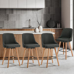 4x Wooden Bar Stool Kitchen Dining Chair Linen Fabric Counter Seat Grey