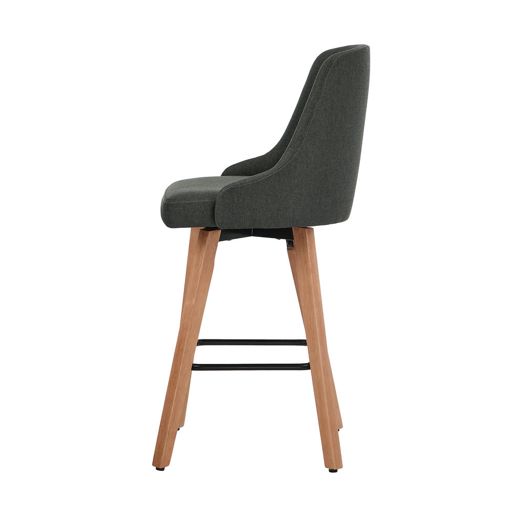 4x Wooden Bar Stool Kitchen Dining Chair Linen Fabric Counter Seat Grey