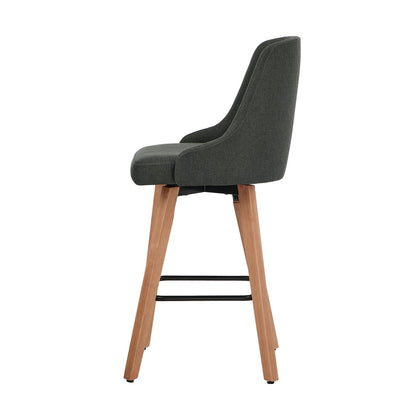 4x Wooden Bar Stool Kitchen Dining Chair Linen Fabric Counter Seat Grey
