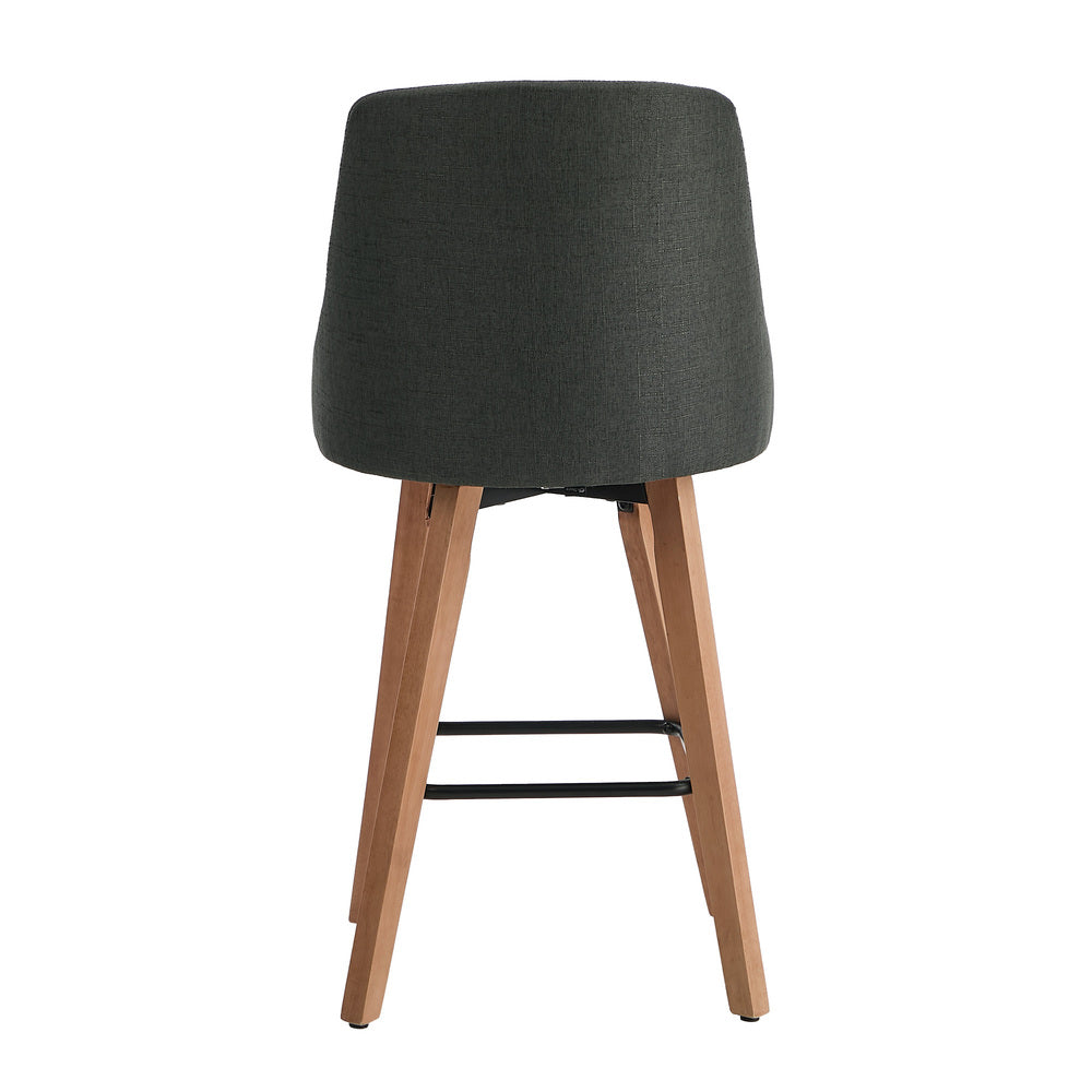 4x Wooden Bar Stool Kitchen Dining Chair Linen Fabric Counter Seat Grey