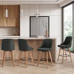 4x Wooden Bar Stool Kitchen Dining Chair Linen Fabric Counter Seat Grey