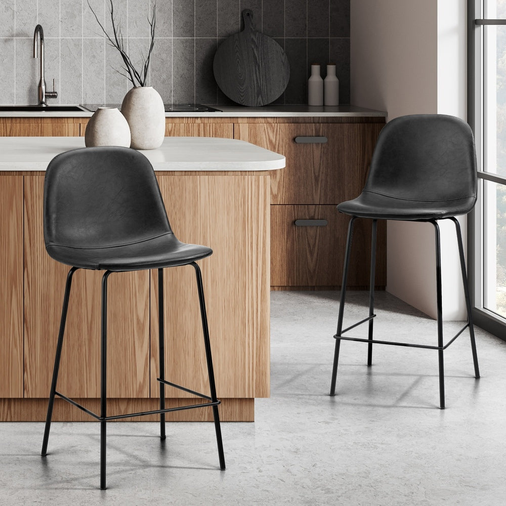 2x Bar Stools Kitchen Dining Chair PU Leather Brown
