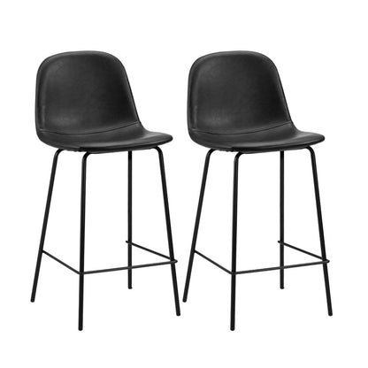 2x Bar Stools Kitchen Dining Chair PU Leather Black