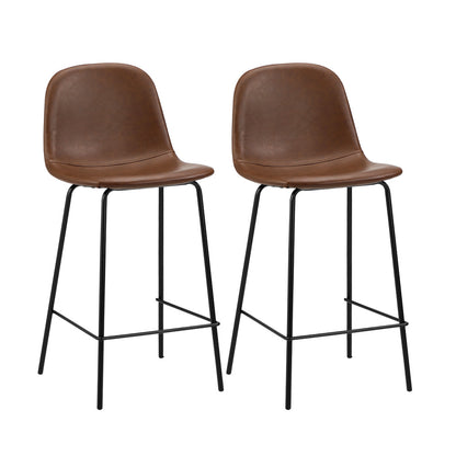 2x Bar Stools Kitchen Dining Chair PU Leather Brown