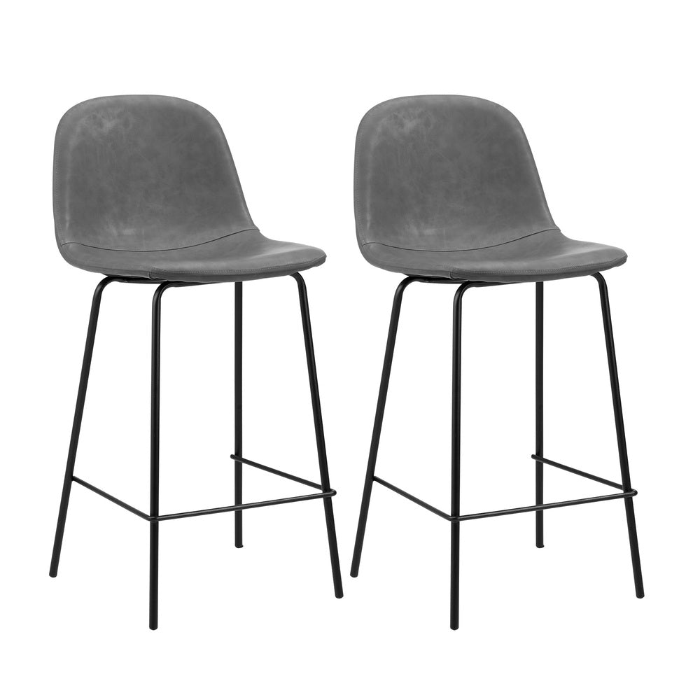 2x Bar Stools Kitchen Dining Chair PU Leather Grey