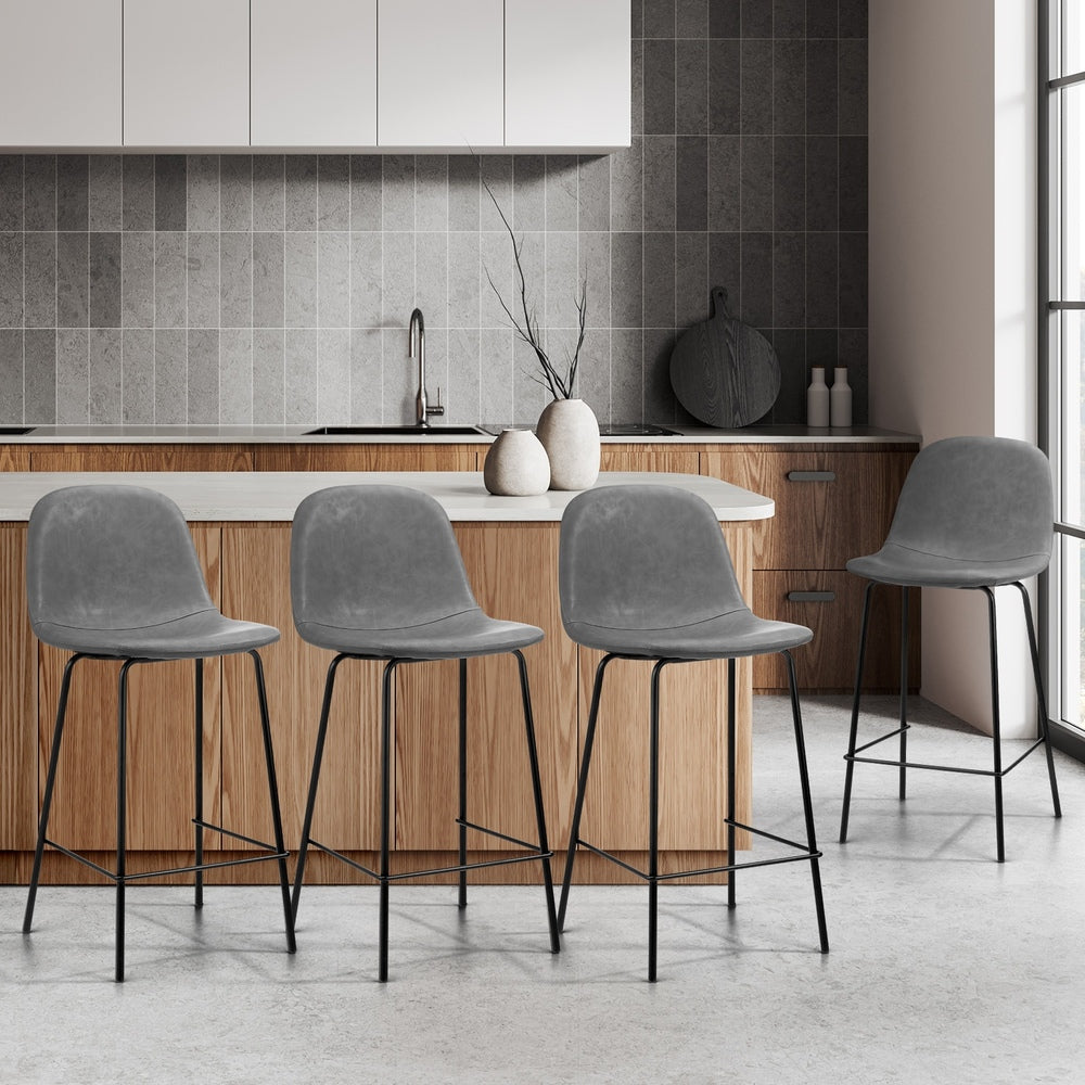 4x Bar Stools Kitchen Dining Chair PU Leather Grey
