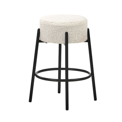 4x Bar Stools Kitchen Round Stool Boucle Fabric White