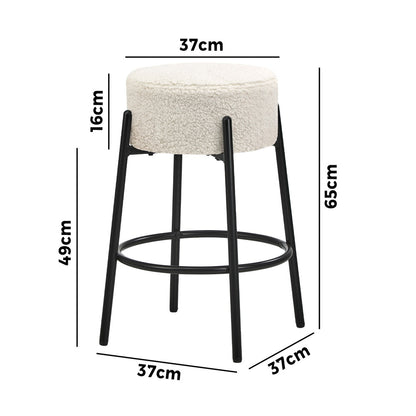 2x Bar Stools Kitchen Round Stool Boucle Fabric White