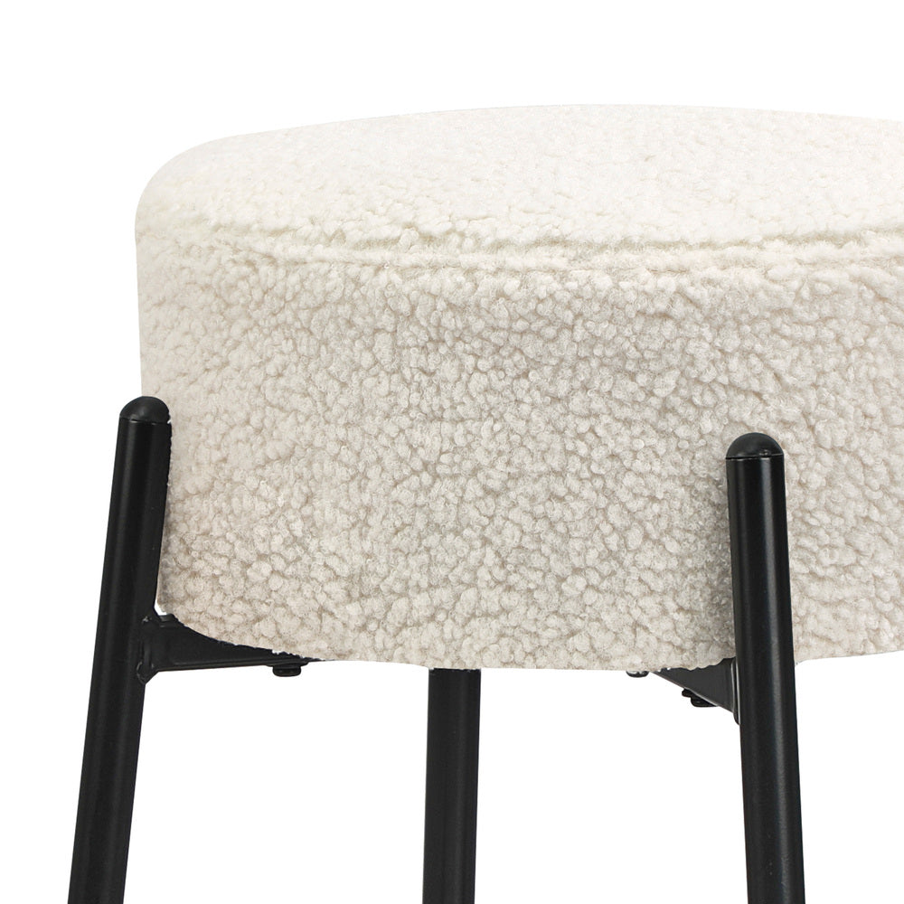 2x Bar Stools Kitchen Round Stool Boucle Fabric White