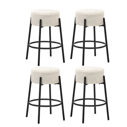 4x Bar Stools Kitchen Round Stool Boucle Fabric White