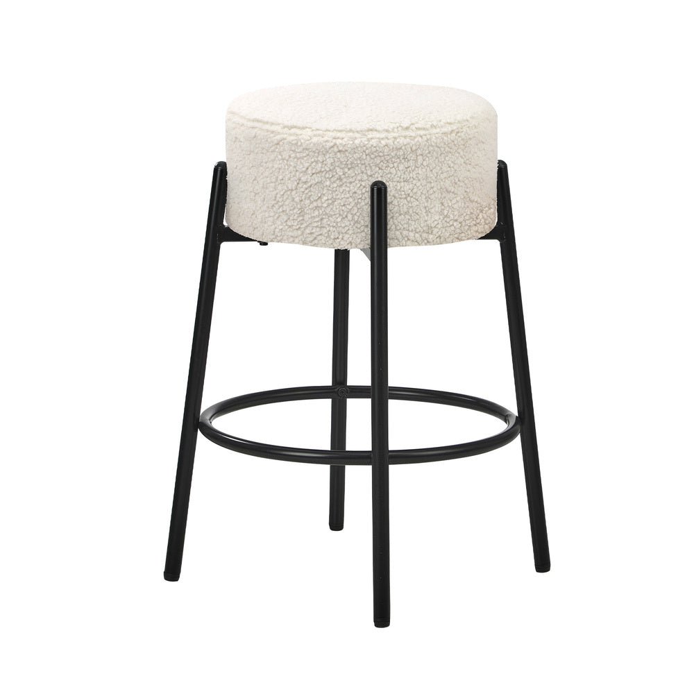 2x Bar Stools Kitchen Round Stool Boucle Fabric White