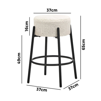 2x Bar Stools Kitchen Round Stool Boucle Fabric White