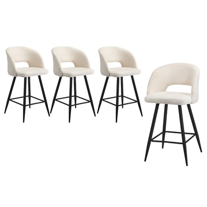 4x Bar Stools Kitchen Dining Chair Boucle White SURA
