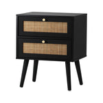 Bedside Table 2 Drawers Storage Cabinet Rattan