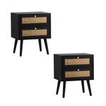 Bedside Table 2 Drawers Storage Cabinet Rattan